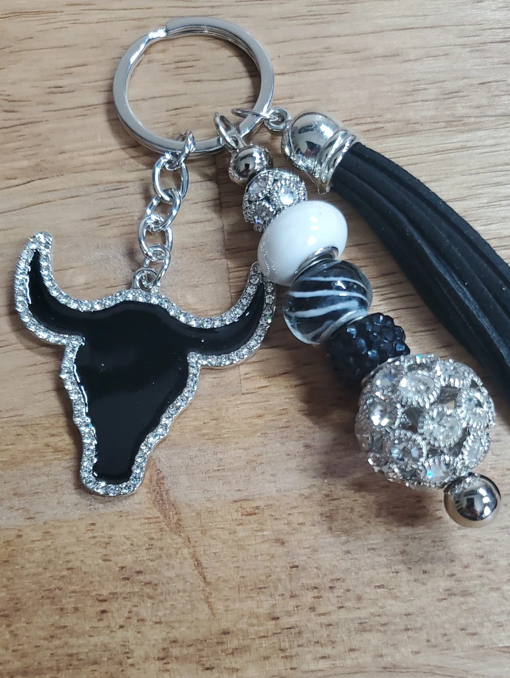 Western Longhorn Black And White Keychain